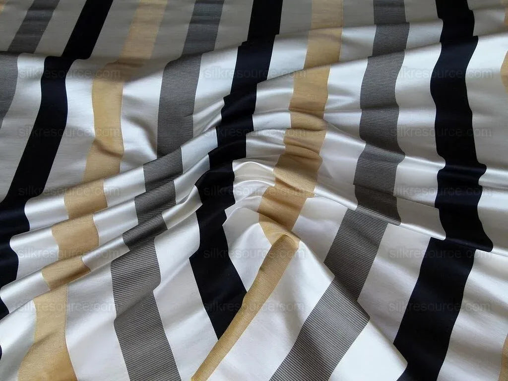 0.4Y Scalamandre Gilles Stripe Ebony Gold &amp; Dark Taupe Classy Silk Linen Jacquard Heavy Stripe MSRP278/y