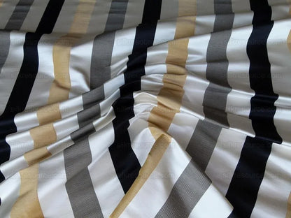 0.4Y Scalamandre Gilles Stripe Ebony Gold &amp; Dark Taupe Classy Silk Linen Jacquard Heavy Stripe MSRP278/y