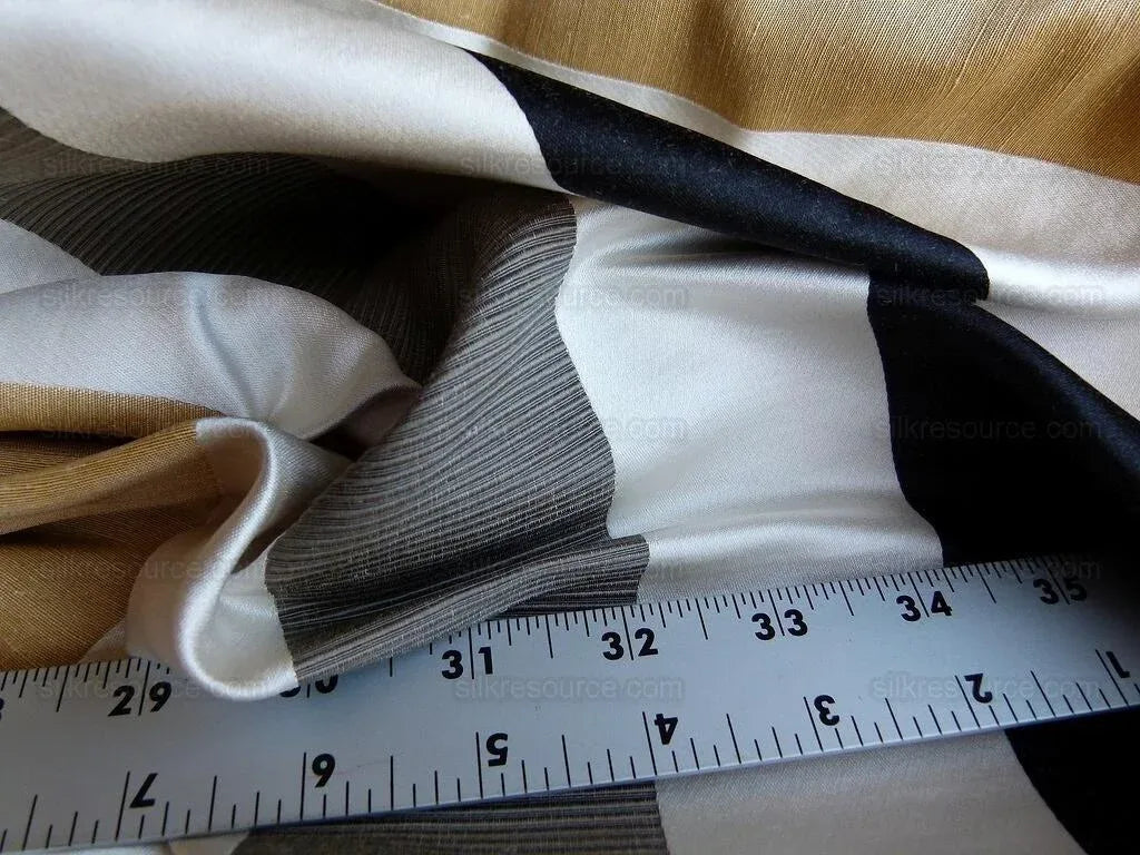 0.4Y Scalamandre Gilles Stripe Ebony Gold &amp; Dark Taupe Classy Silk Linen Jacquard Heavy Stripe MSRP278/y