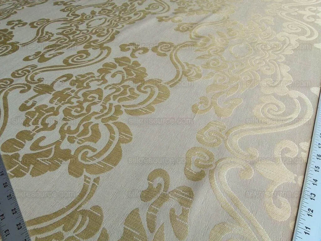 Scalamandre Nimbus Straw Gold Chinoiserie Medallion Damask Light Gold Cotton Linen MSRP USD324/y
