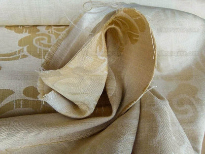 Scalamandre Nimbus Straw Gold Chinoiserie Medallion Damask Light Gold Cotton Linen MSRP USD324/y