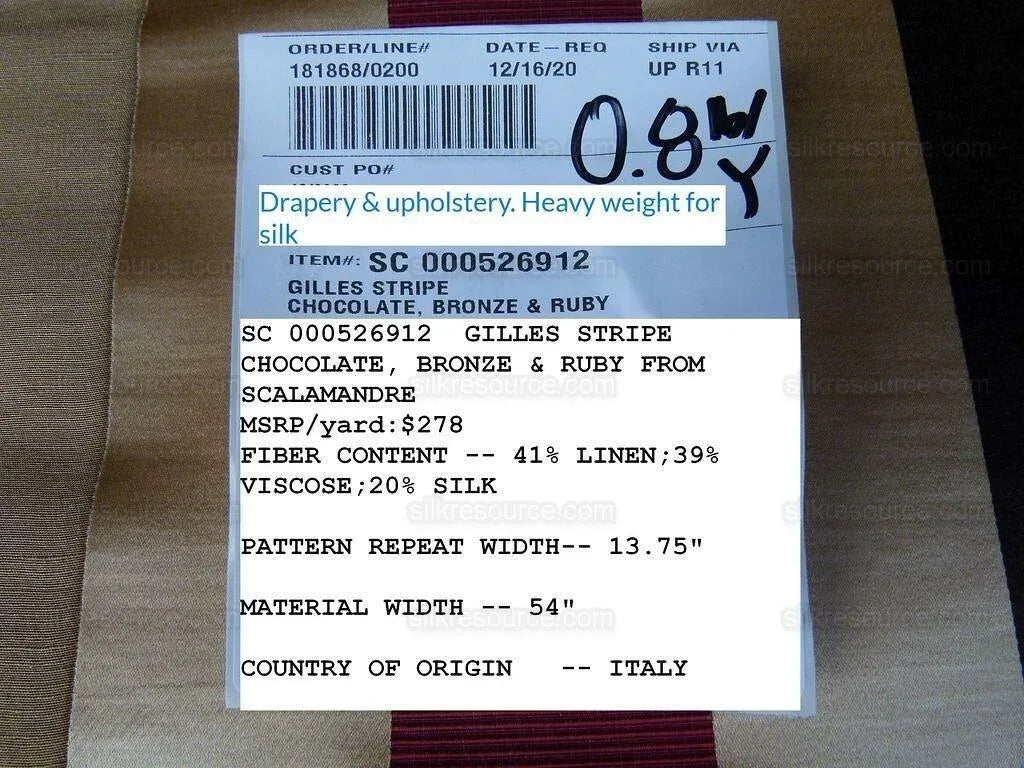 Scalamandre Gilles Stripe Chocolate Bronze Ruby Brown Red Gold Silk Linen Jacquard Heavy Stripe MSRP278/y