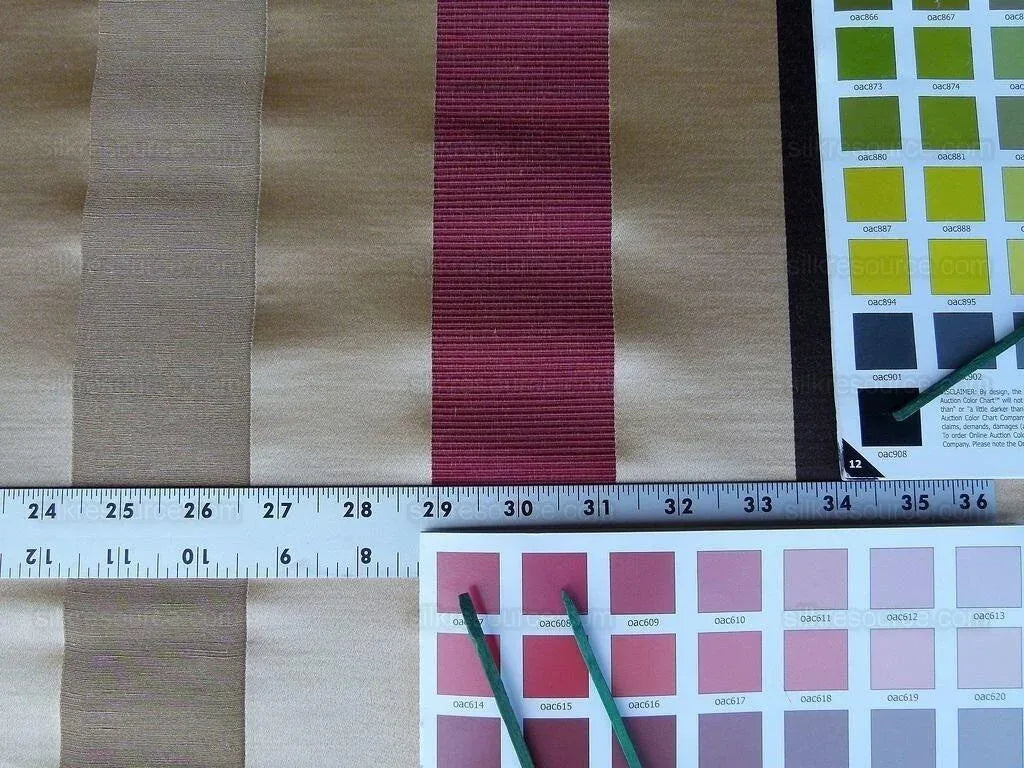 Scalamandre Gilles Stripe Chocolate Bronze Ruby Brown Red Gold Silk Linen Jacquard Heavy Stripe MSRP278/y