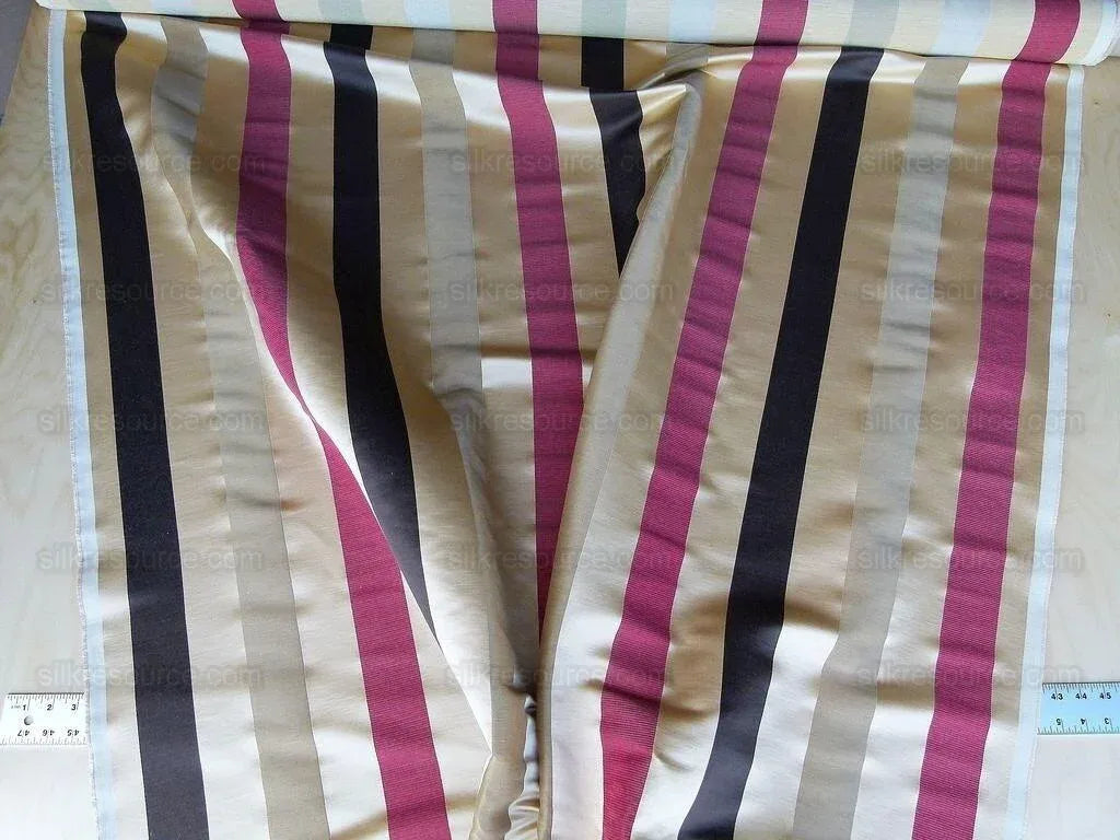 Scalamandre Gilles Stripe Chocolate Bronze Ruby Brown Red Gold Silk Linen Jacquard Heavy Stripe MSRP278/y