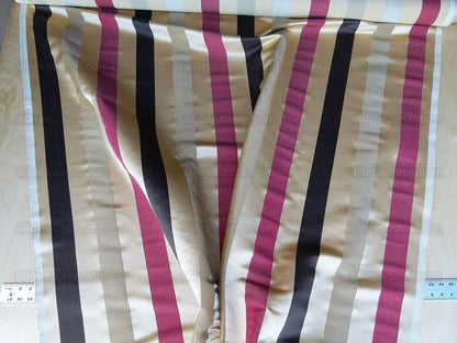 Scalamandre Gilles Stripe Chocolate Bronze Ruby Brown Red Gold Silk Linen Jacquard Heavy Stripe MSRP278/y