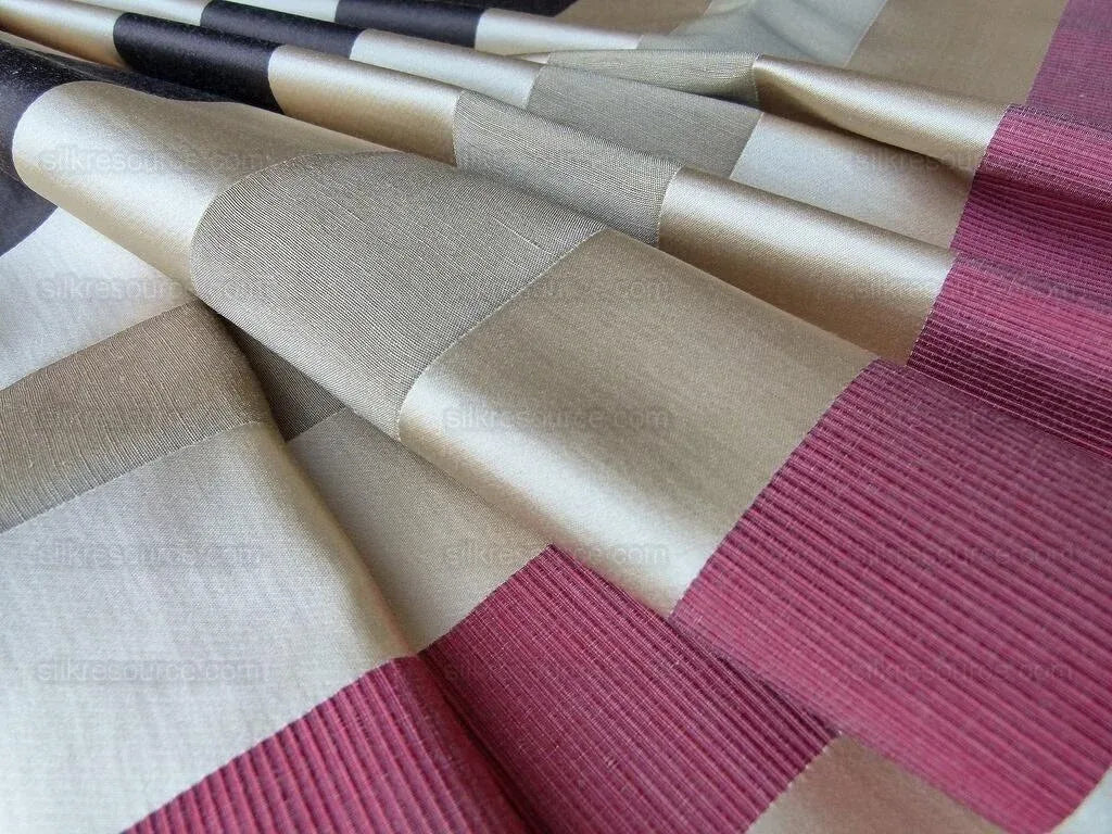Scalamandre Gilles Stripe Chocolate Bronze Ruby Brown Red Gold Silk Linen Jacquard Heavy Stripe MSRP278/y