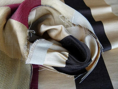 Scalamandre Gilles Stripe Chocolate Bronze Ruby Brown Red Gold Silk Linen Jacquard Heavy Stripe MSRP278/y