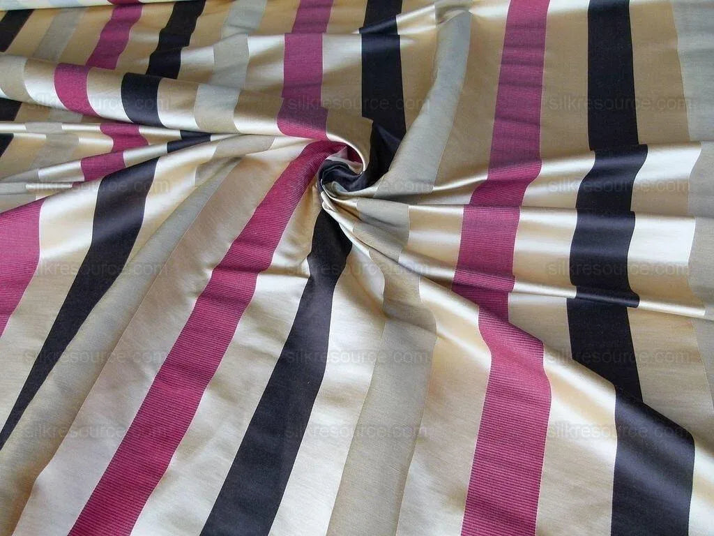 Scalamandre Gilles Stripe Chocolate Bronze Ruby Brown Red Gold Silk Linen Jacquard Heavy Stripe MSRP278/y