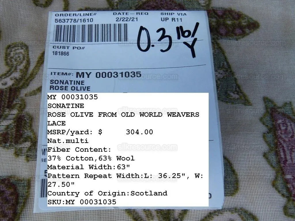 6.2yd Scalamandre Scottis Lace Sonatine Rose Olive MSRP USD 304/y