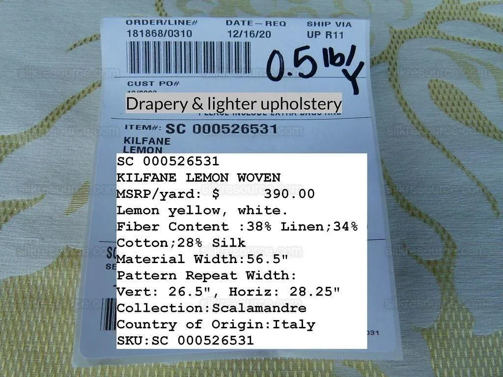 Scalamandre Kilfane Lemon Yellow Acanthus Renaissance Silk Lampas MSRP USD 390/y