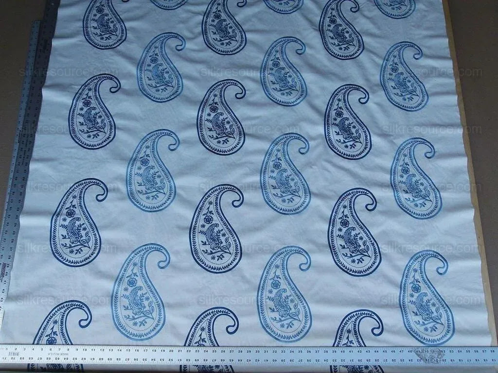 by yard Scalamandre Caitlin Embroidery Paisley Cotton Blue White MSRP USD142/Y