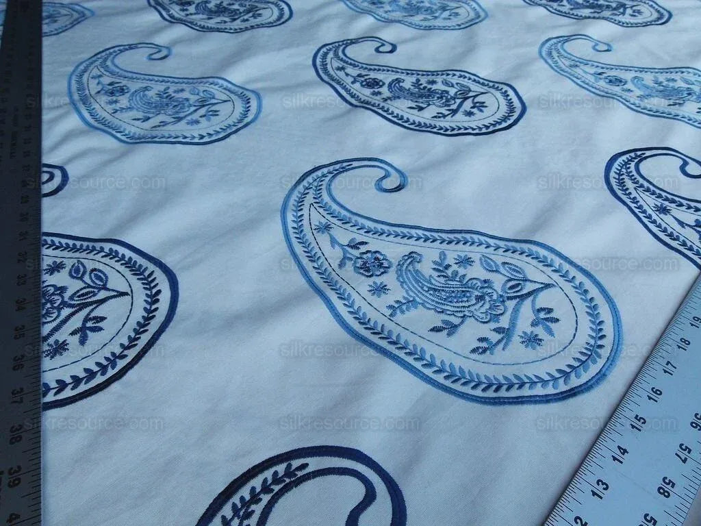 by yard Scalamandre Caitlin Embroidery Paisley Cotton Blue White MSRP USD142/Y