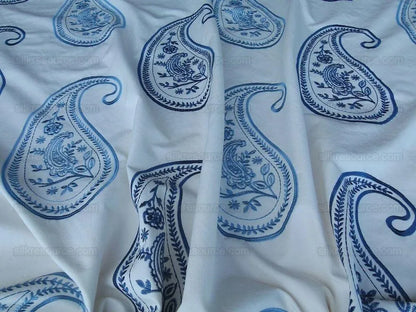 by yard Scalamandre Caitlin Embroidery Paisley Cotton Blue White MSRP USD142/Y