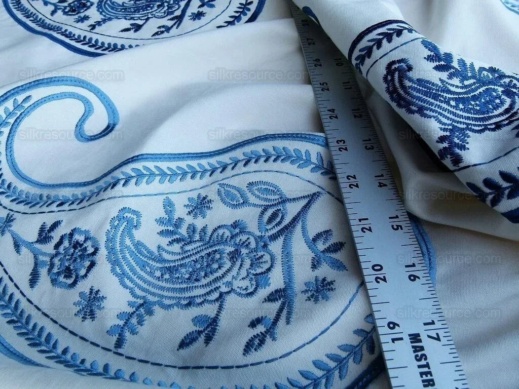 by yard Scalamandre Caitlin Embroidery Paisley Cotton Blue White MSRP USD142/Y