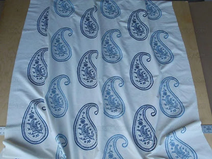 by yard Scalamandre Caitlin Embroidery Paisley Cotton Blue White MSRP USD142/Y