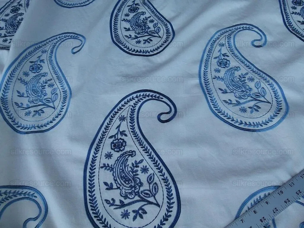 by yard Scalamandre Caitlin Embroidery Paisley Cotton Blue White MSRP USD142/Y