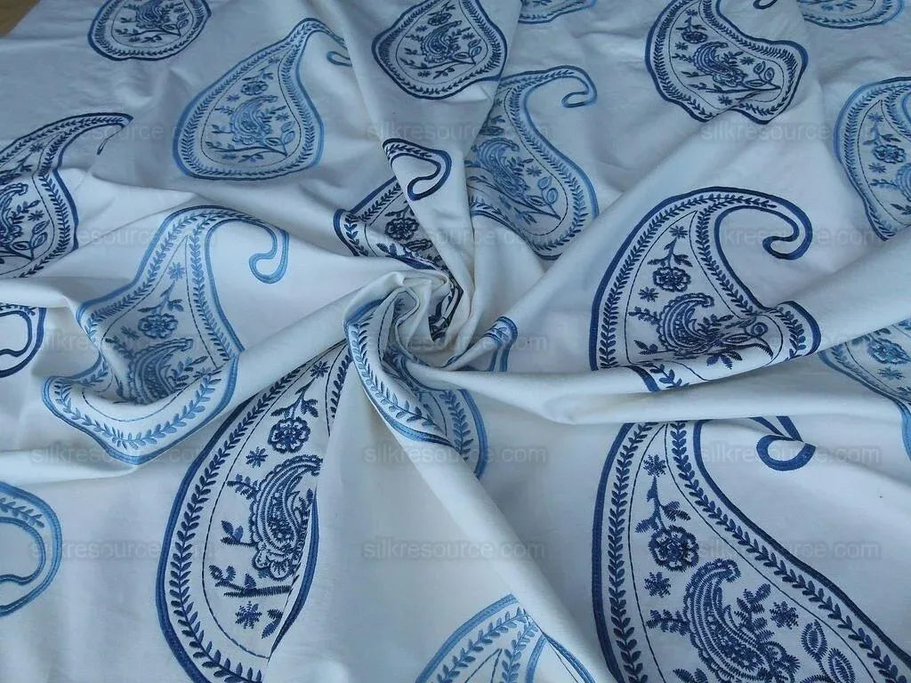 by yard Scalamandre Caitlin Embroidery Paisley Cotton Blue White MSRP USD142/Y