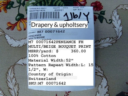 9y Scalamandre Penzance Multi/beige Bouquet Floral MSRP USD 360/Y