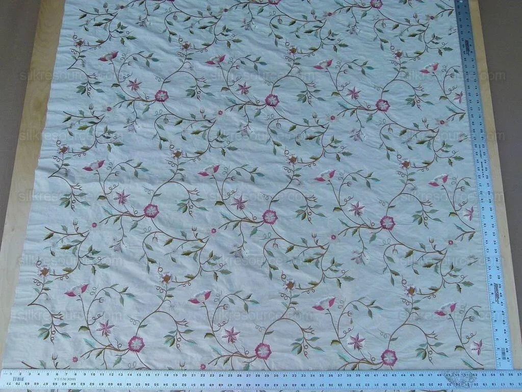 Scalamandre Kalina Cream Pink Flowers Embroidery Crewel Pink Flower Silk MSRP USD 324USD/Y