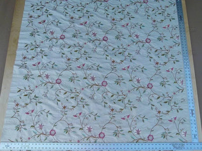 Scalamandre Kalina Cream Pink Flowers Embroidery Crewel Pink Flower Silk MSRP USD 324USD/Y