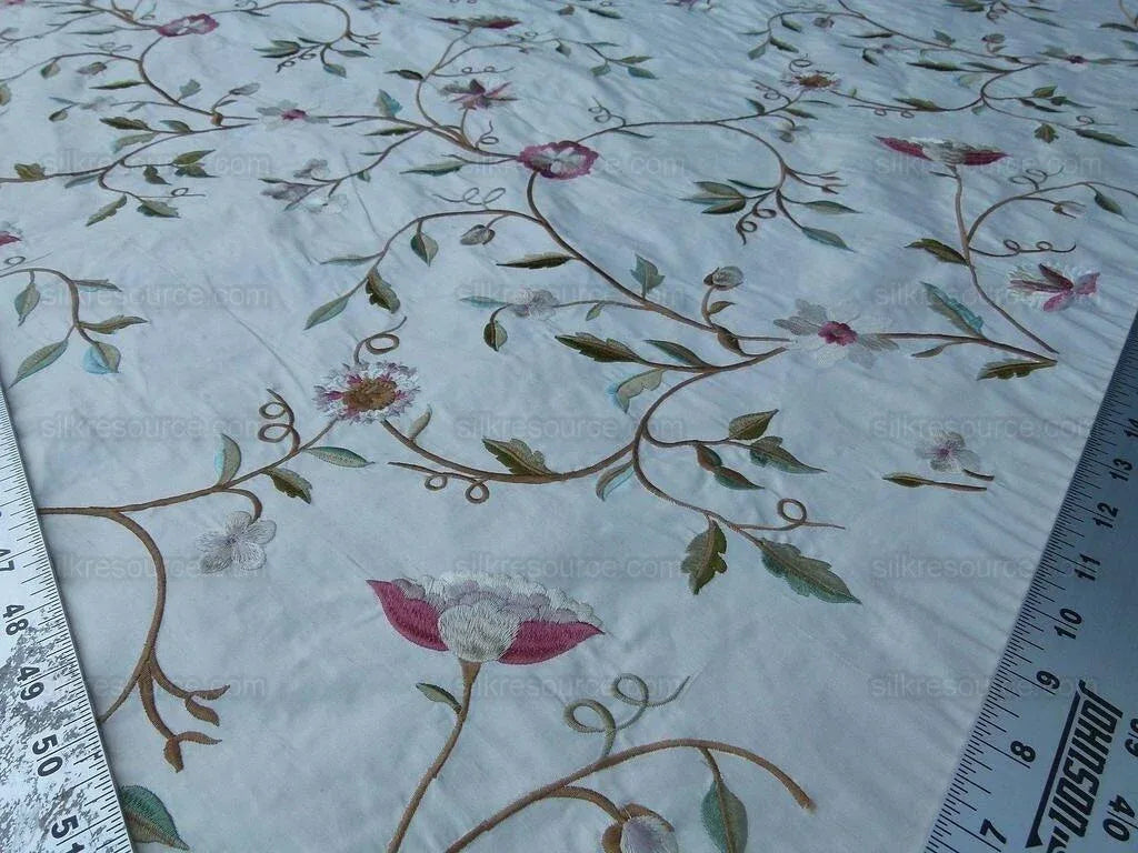 Scalamandre Kalina Cream Pink Flowers Embroidery Crewel Pink Flower Silk MSRP USD 324USD/Y