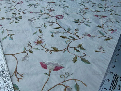Scalamandre Kalina Cream Pink Flowers Embroidery Crewel Pink Flower Silk MSRP USD 324USD/Y