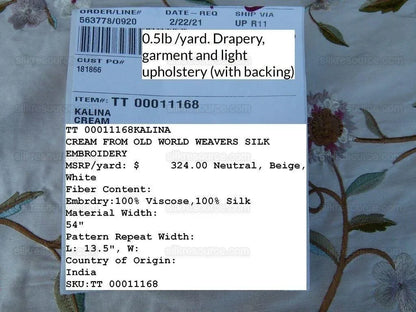 5.75y Scalamandre Kalina Cream Pink Flowers Embroidery Crewel Ms