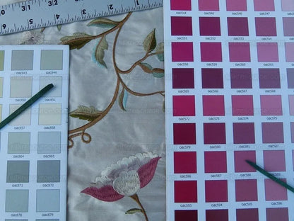 5.75y Scalamandre Kalina Cream Pink Flowers Embroidery Crewel Ms