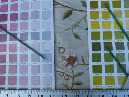 5.75y Scalamandre Kalina Cream Pink Flowers Embroidery Crewel Ms