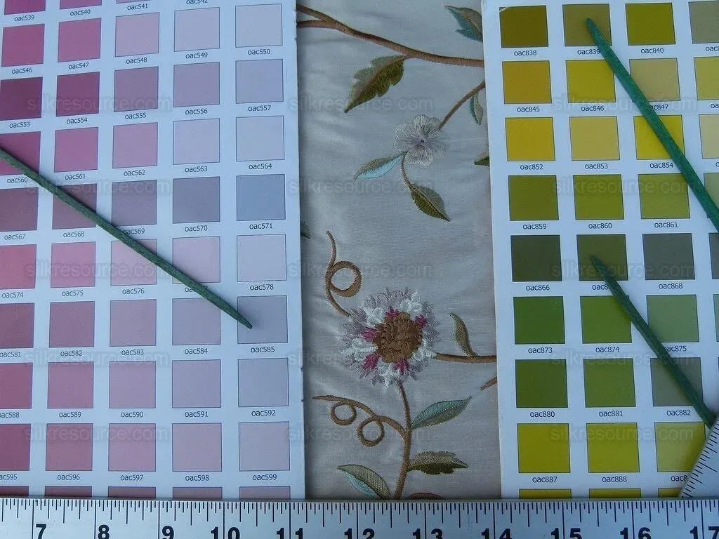 Scalamandre Kalina Cream Pink Flowers Embroidery Crewel Pink Flower Silk MSRP USD 324USD/Y