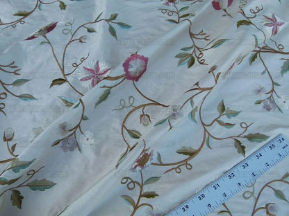 Scalamandre Kalina Cream Pink Flowers Embroidery Crewel Pink Flower Silk MSRP USD 324USD/Y