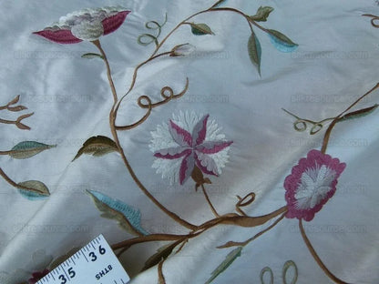 Scalamandre Kalina Cream Pink Flowers Embroidery Crewel Pink Flower Silk MSRP USD 324USD/Y