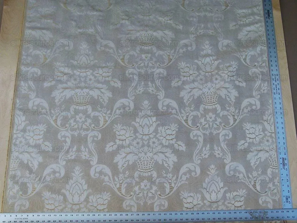 Scalamandre Rigoletto Classy Damask Grey Watkins Renaissance Cotton Linen Beige Tan Grey MSRP USD 264/Y