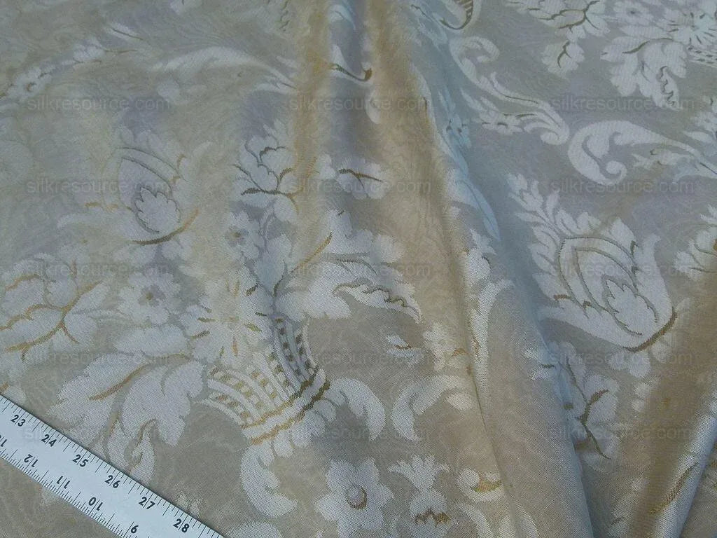 Scalamandre Rigoletto Classy Damask Grey Watkins Renaissance Cotton Linen Beige Tan Grey MSRP USD 264/Y