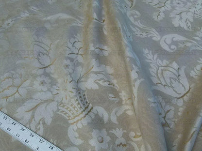 Scalamandre Rigoletto Classy Damask Grey Watkins Renaissance Cotton Linen Beige Tan Grey MSRP USD 264/Y