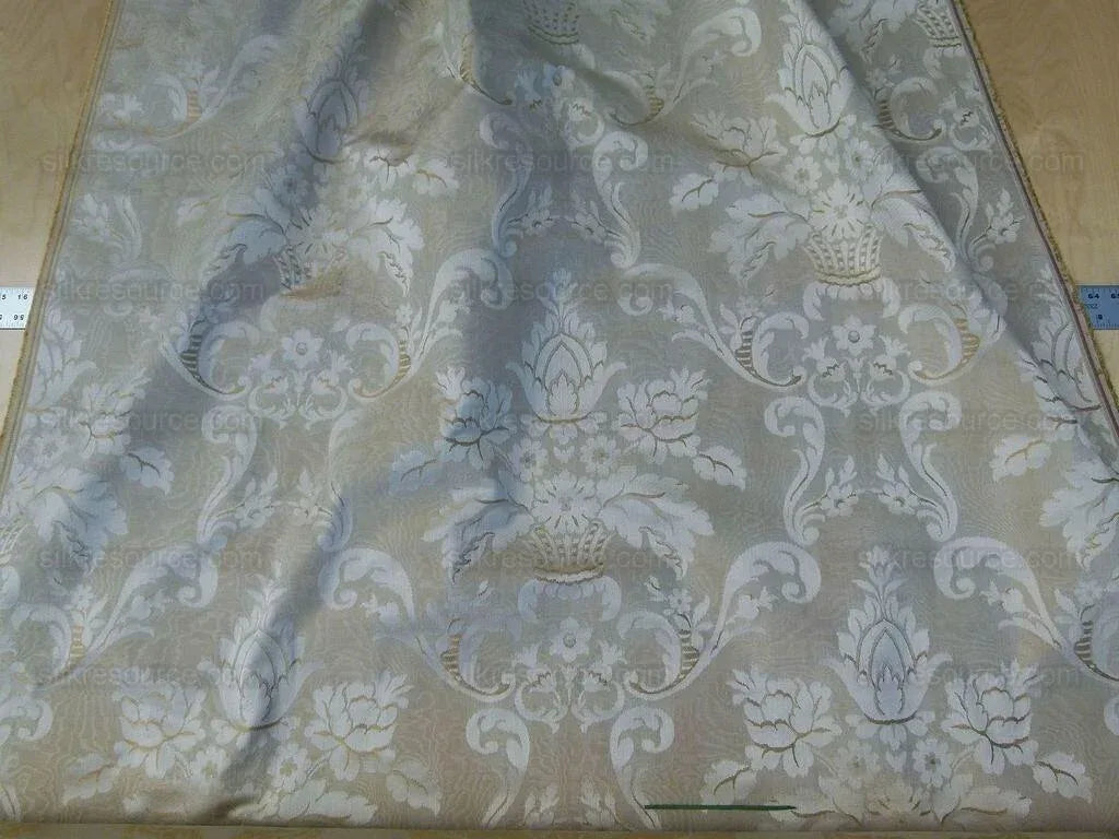 Scalamandre Rigoletto Classy Damask Grey Watkins Renaissance Cotton Linen Beige Tan Grey MSRP USD 264/Y