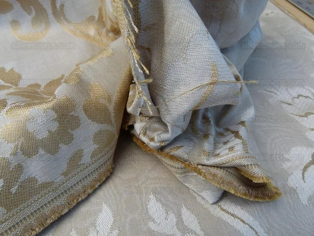 Scalamandre Rigoletto Classy Damask Grey Watkins Renaissance Cotton Linen Beige Tan Grey MSRP USD 264/Y