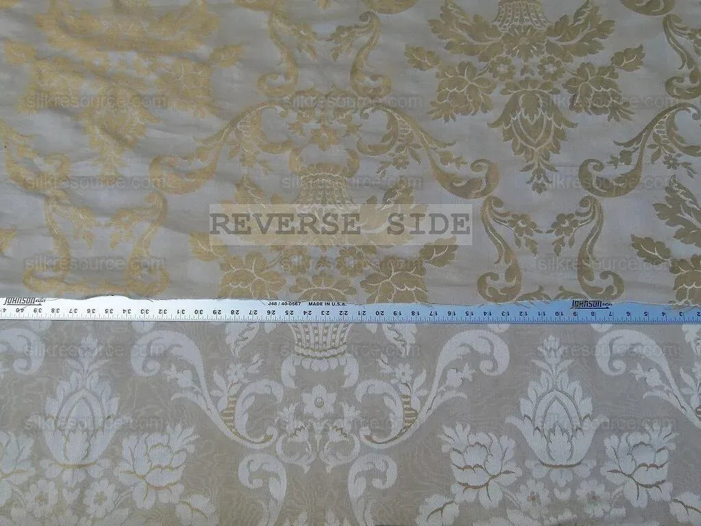 Scalamandre Rigoletto Classy Damask Grey Watkins Renaissance Cotton Linen Beige Tan Grey MSRP USD 264/Y
