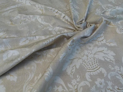Scalamandre Rigoletto Classy Damask Grey Watkins Renaissance Cotton Linen Beige Tan Grey MSRP USD 264/Y