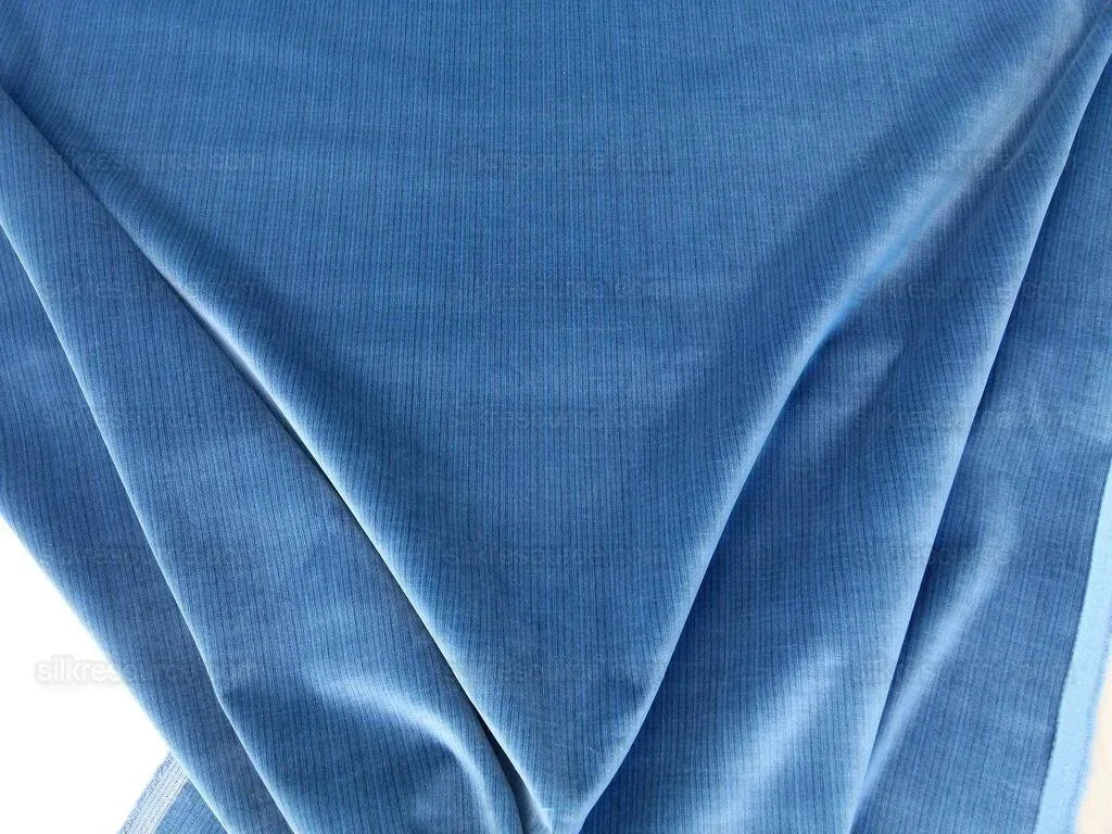 BY Yard Scalamandre Strie Amboise Cadet Blue Thick Lush Cotton Velvet MSRP USD 196/Yd