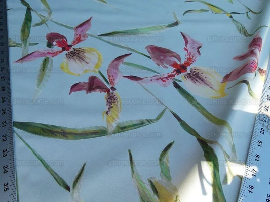 Scalamandre Grey Watkins Lady Slippers Orchid Print Blue Pink MSRP USD 236/Y