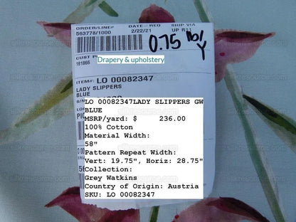 Scalamandre Grey Watkins Lady Slippers Orchid Print Blue Pink MSRP USD 236/Y