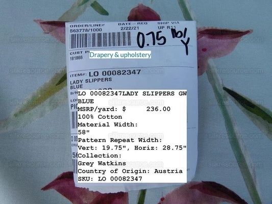 0.75Y Scalamandre Grey Watkins Lady Slippers Orchid Print Blue Pink MSRP USD 236/Y (Copy)