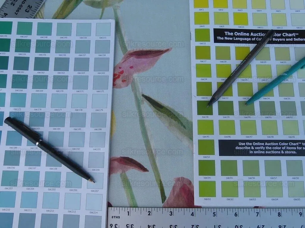 Scalamandre Grey Watkins Lady Slippers Orchid Print Blue Pink MSRP USD 236/Y