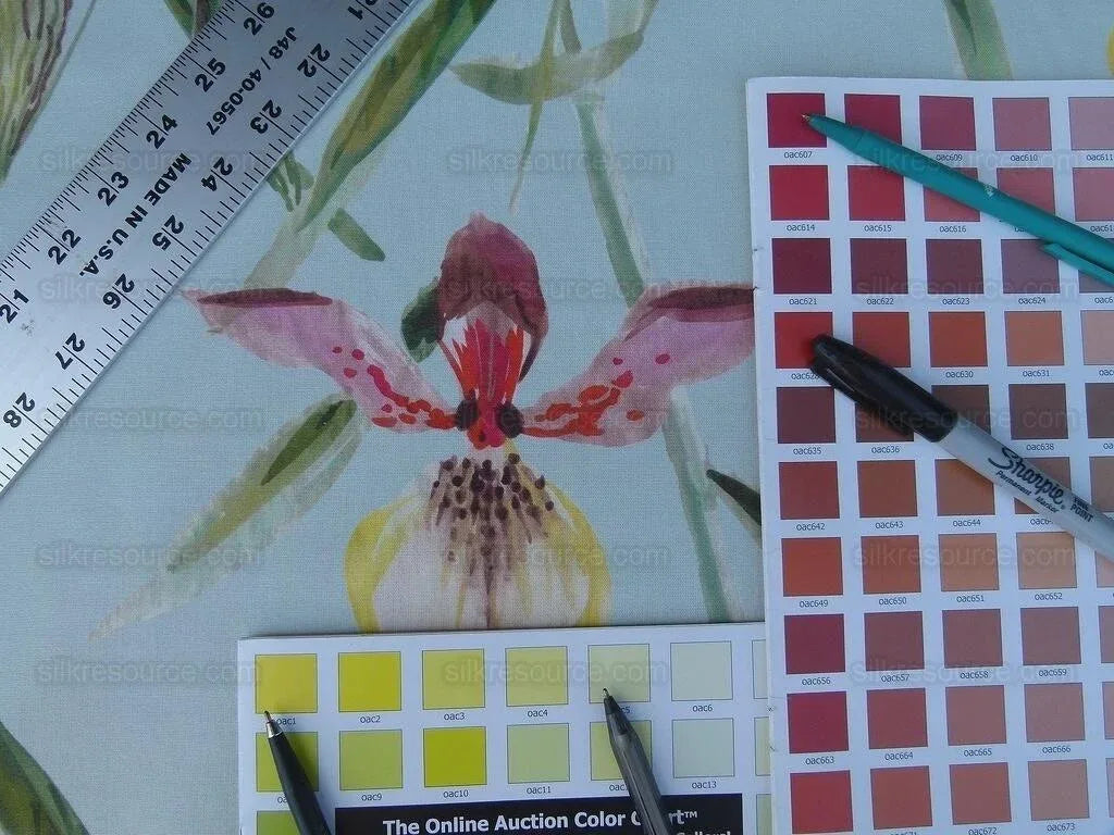 0.75Y Scalamandre Grey Watkins Lady Slippers Orchid Print Blue Pink MSRP USD 236/Y (Copy)