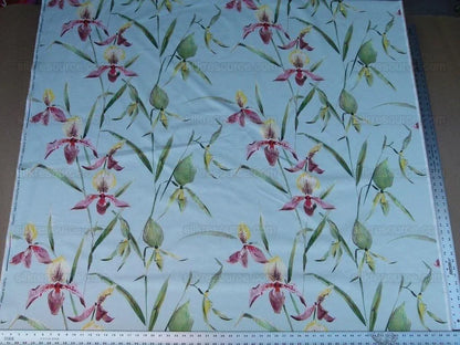 Scalamandre Grey Watkins Lady Slippers Orchid Print Blue Pink MSRP USD 236/Y