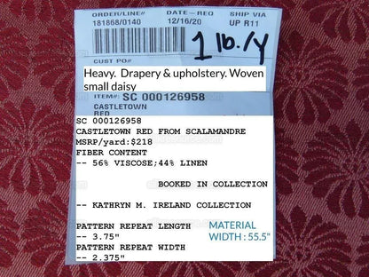 Scalamandre Castletown Red Pink Jacquard Small Scale Daisy Linen MSRP USD218/y