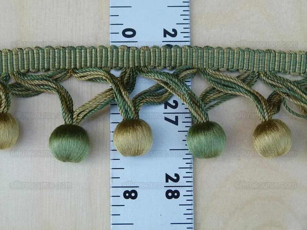 Scalamandre Buddy Fern &amp; Avocado Green Gold Ball Silk Trim Hand Made MSRP USD 238/y