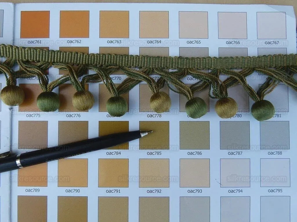 Scalamandre Buddy Fern &amp; Avocado Green Gold Ball Silk Trim Hand Made MSRP USD 238/y