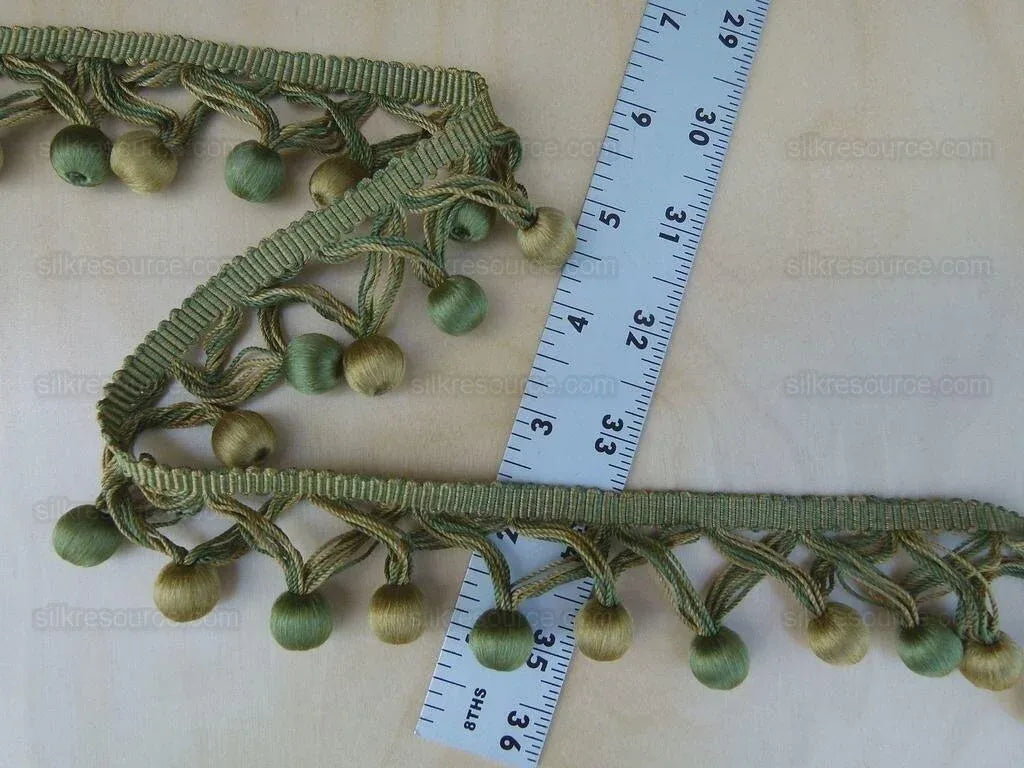 Scalamandre Buddy Fern &amp; Avocado Green Gold Ball Silk Trim Hand Made MSRP USD 238/y